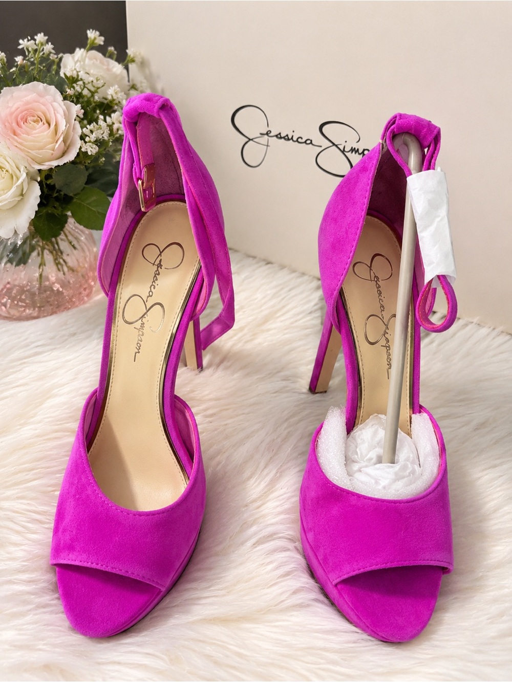 Jessica Simpson Bright Fuchsia Suede Open-Toe Ankle-Strap Heels
